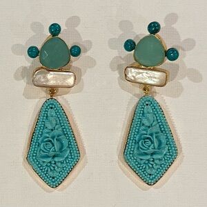 Turquoise and Gold Floral Drop Earrings